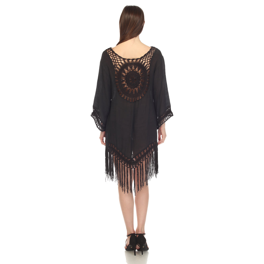 White Mark Womens Sheer Crochet Fringe Cover-Up Image 2