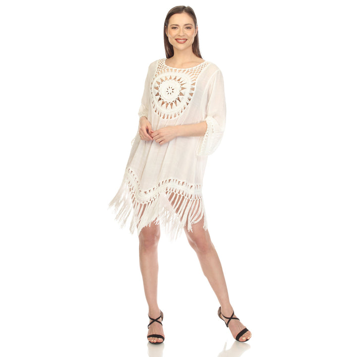 White Mark Sheer Crochet Fringe Cover-Up Womens Boho Summer One Size 4-20 Image 1