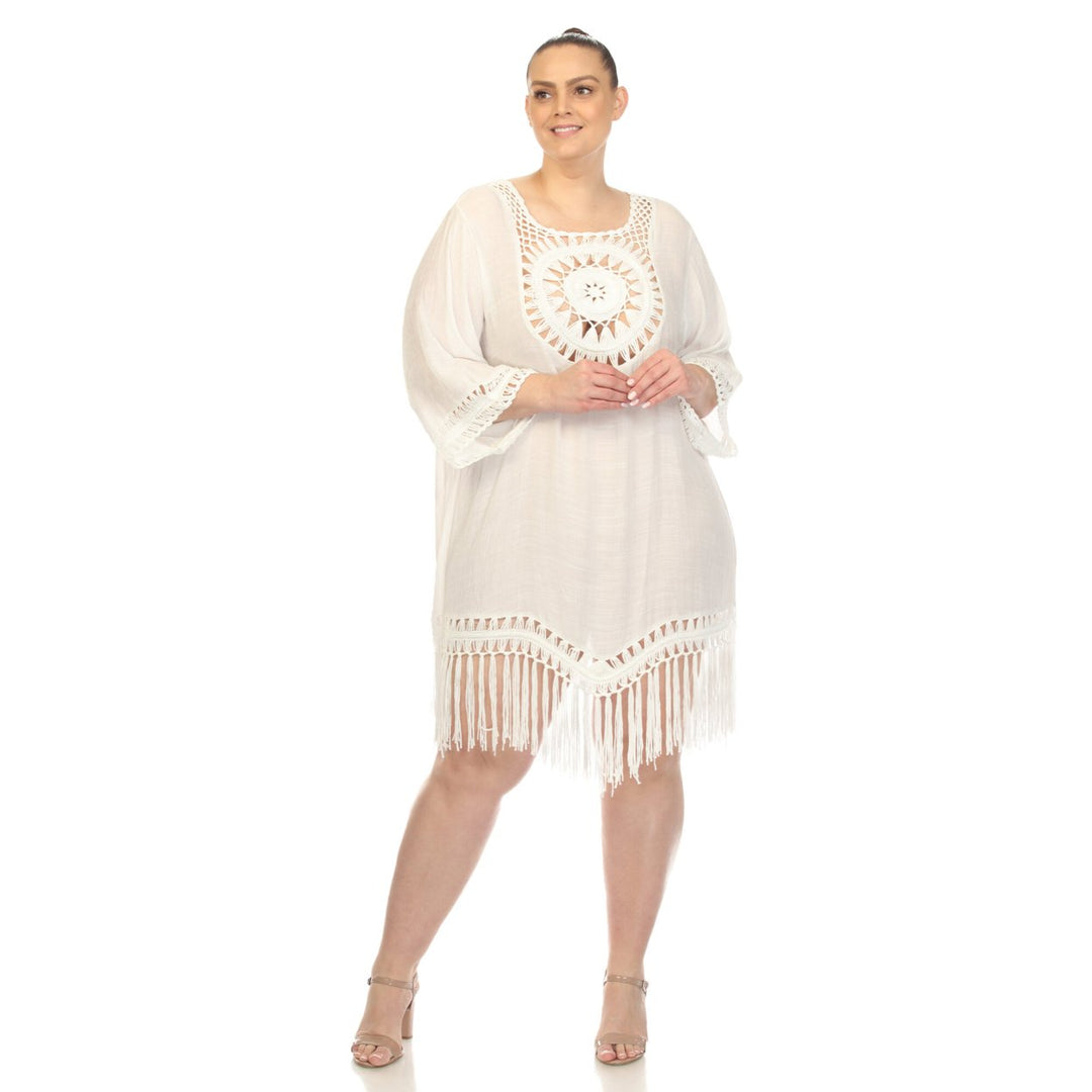 White Mark Sheer Crochet Fringe Cover-Up Womens Boho Summer One Size 4-20 Image 1