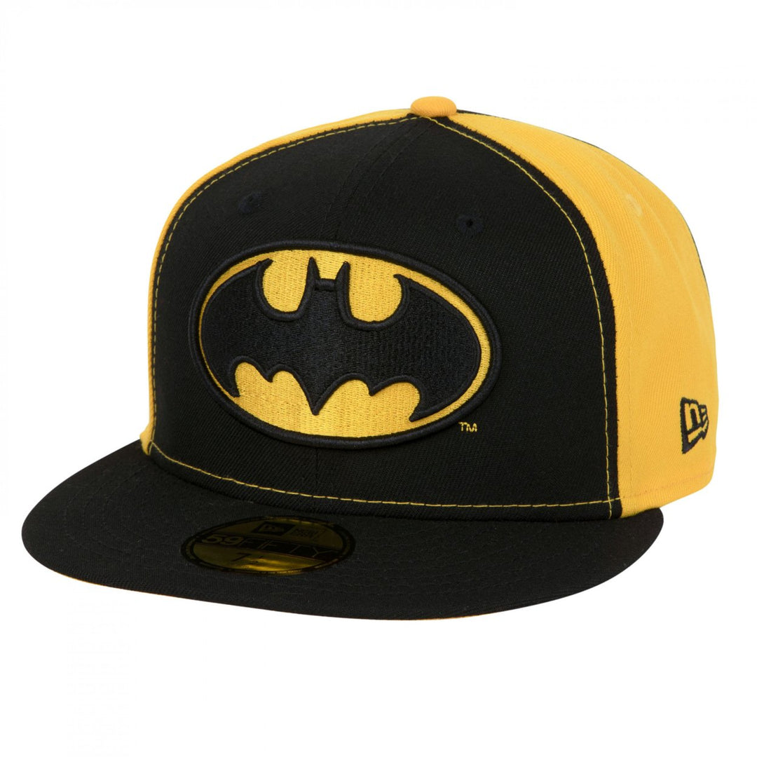 Batman Logo Black & Yellow Panels New Era 59Fifty Fitted Hat Image 1