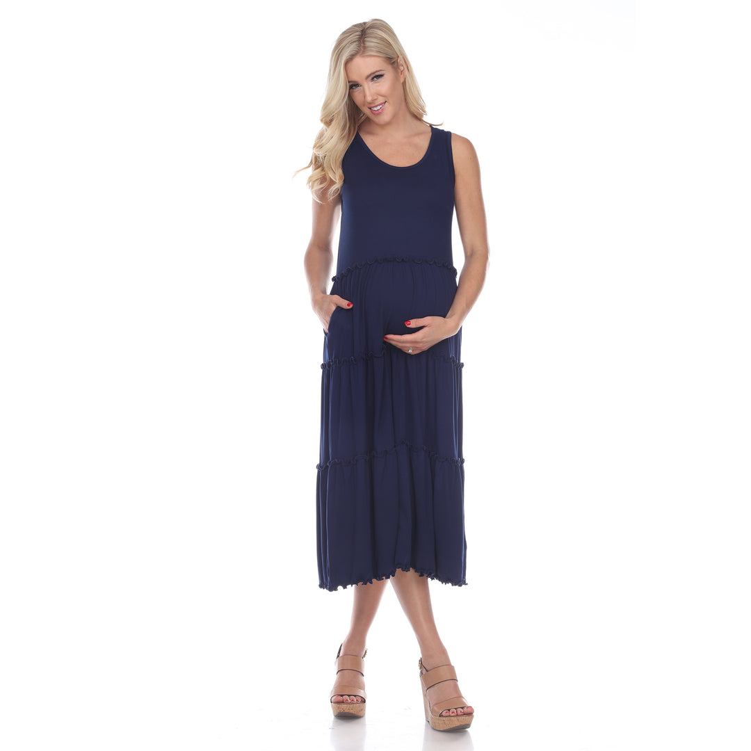 White Mark Maternity Midi Dress Tiered Scoop Neck Sleeveless Side Pockets Sizes S-3X Image 3