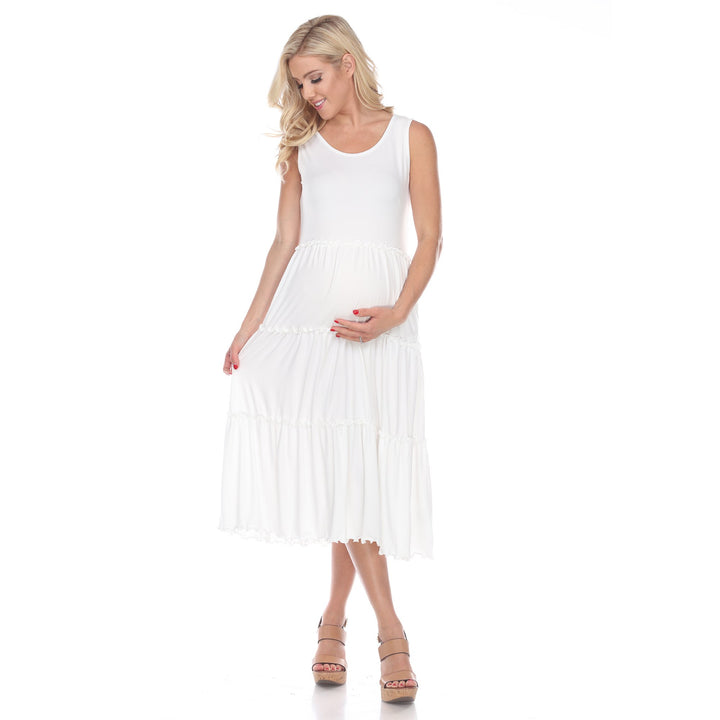 White Mark Maternity Midi Dress Tiered Scoop Neck Sleeveless Side Pockets Sizes S-3X Image 4