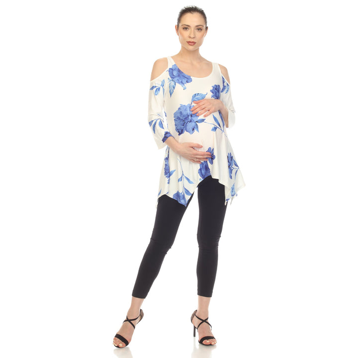 White Mark Maternity Floral Cold Shoulder Tunic Top Size S-3X Soft Fabric Image 3