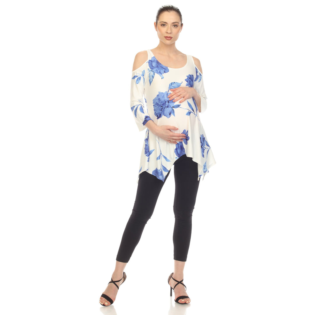 White Mark Maternity Floral Cold Shoulder Tunic Top Size S-3X Soft Fabric Image 1