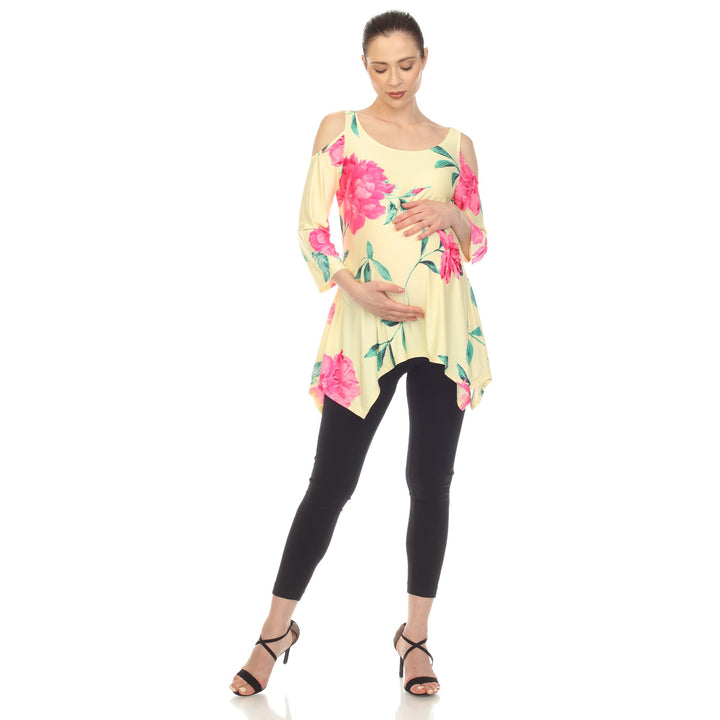 White Mark Maternity Floral Cold Shoulder Tunic Top Size S-3X Soft Fabric Image 7