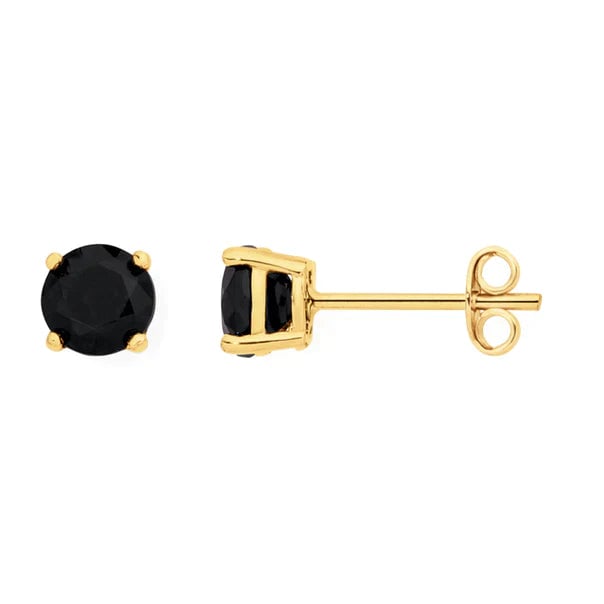 14k Yellow Gold Created Black Sapphire Round Stud Earrings 4mm Gift Ready Image 1