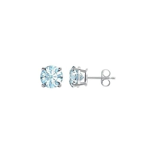 14k White Gold Created Aquamarine Round Stud Earrings 4mm Gift Jewelry Image 1