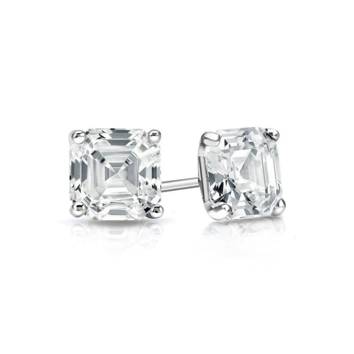 Paris Jewelry 14k White Gold Plated 6mm 2Ct Asscher Cut White Sapphire Stud Earrings Image 1