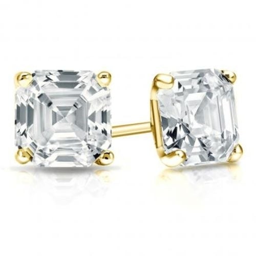 Paris Jewelry 18k Yellow Gold Plated 4mm 2Ct Asscher Cut White Sapphire Stud Earrings Image 1