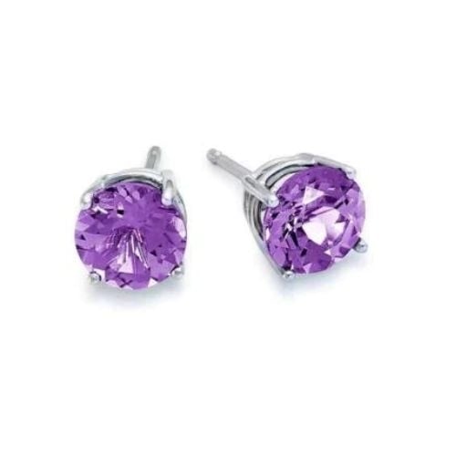 18k White Gold Plated 1-4 Carat Round Created Amethyst Stud Earrings 4mm Image 1