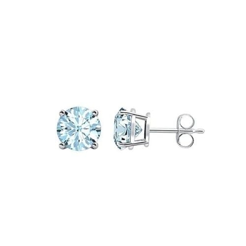 18k White Gold Plated 1-4 Carat Round Created Aquamarine Stud Earrings 4mm Image 1