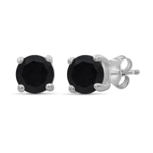 18k White Gold Plated 1-4 Carat Round Created Black Sapphire Stud Earrings 4mm Image 1