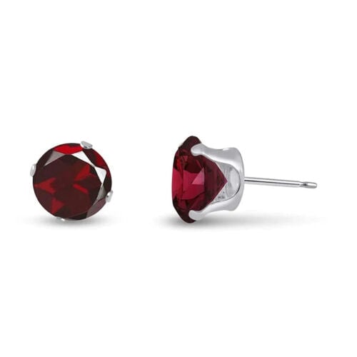 18k White Gold Plated 1-4 Carat Round Created Garnet Stud Earrings 4mm Image 1