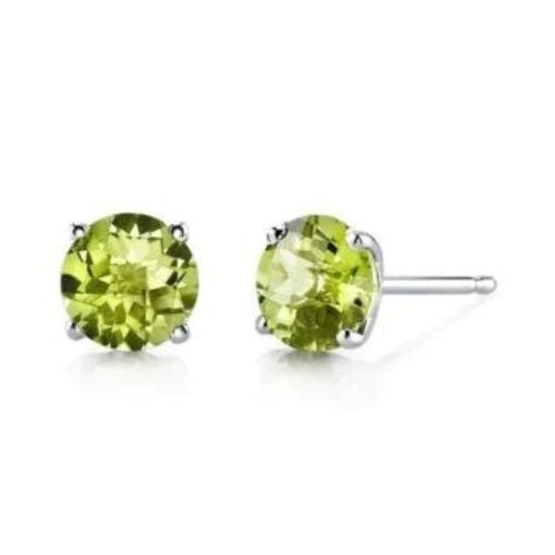 18k White Gold Plated Created Peridot Stud Earrings 4mm 1/4 Carat Green Image 1