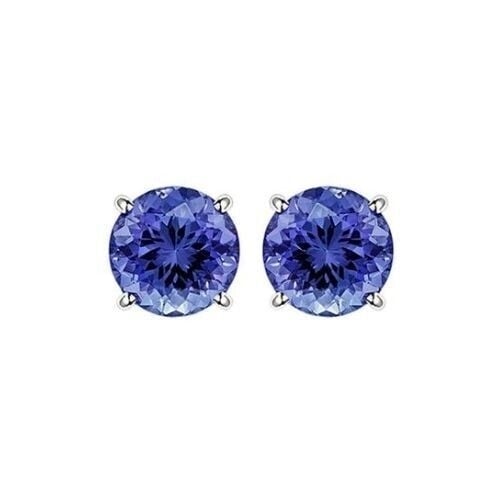 18k White Gold Plated 1-4 Carat Round Created Tanzanite Stud Earrings 4mm Image 1