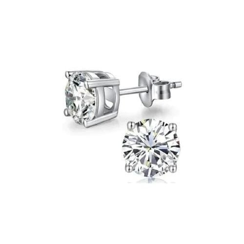 Paris Jewelry 18k White Gold Plated 1-4 Carat Round Created White Sapphire Stud Earrings 4mm Image 1