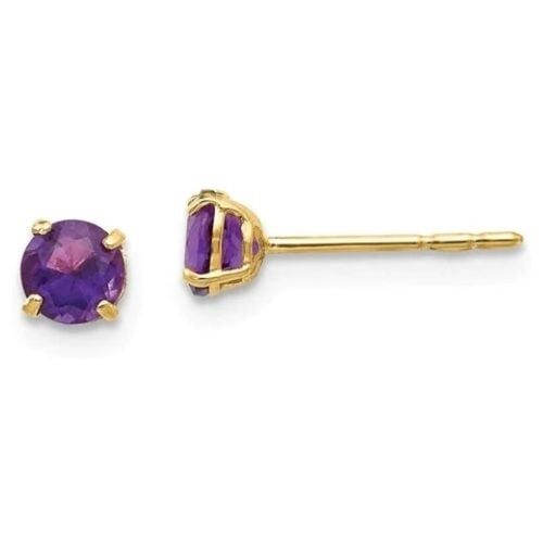 Paris Jewelry 18k Yellow Gold Plated 1-4 Carat Round Created Amethyst Stud Earrings 4mm Image 1