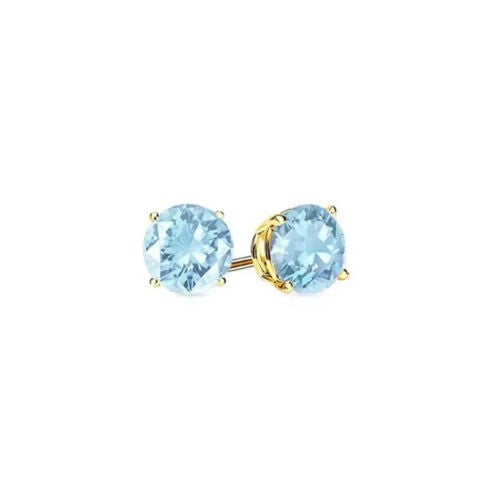 18k Yellow Gold Plated 1-4 Carat Round Created Aquamarine Stud Earrings 4mm Image 1