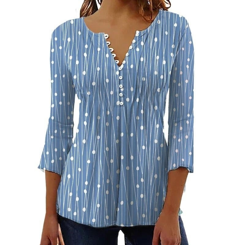 Women Autumn Dots Printing Long Sleeve T-Shirts Loose V-Neck Plus Size Tee Shirt Tops Comfortable Blouse Image 4