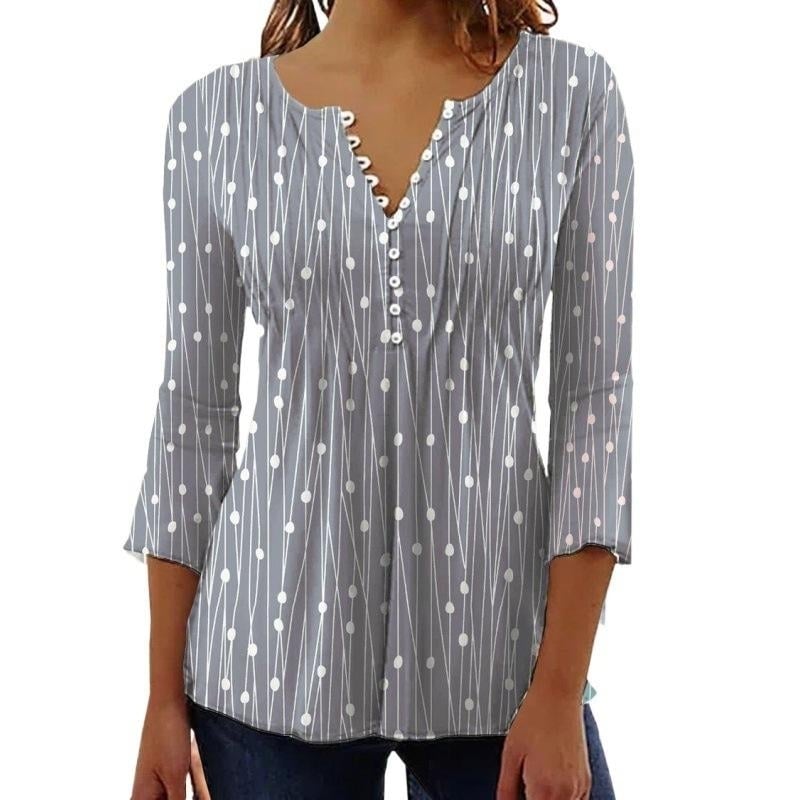 Women Autumn Dots Printing Long Sleeve T-Shirts Loose V-Neck Plus Size Tee Shirt Tops Comfortable Blouse Image 1