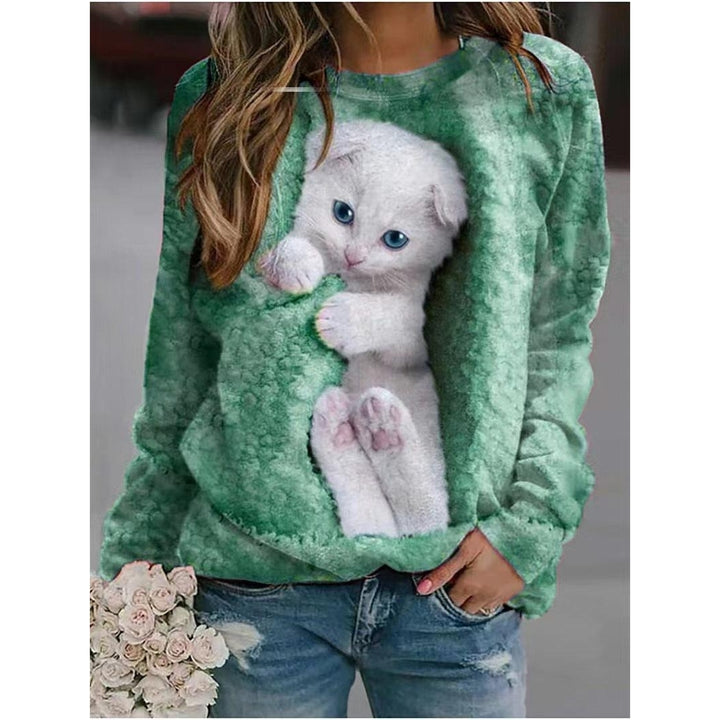 Women Autumn 3d Cat Printing Long Sleeve T-Shirts Loose O-Neck Plus Size Tee Shirt Tops Comfortable Blouse Image 3