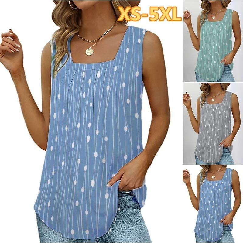 Women Summer Dolka Dots Printing T-Shirts Loose Deep V-Neck Plus Size Sleeveless Tee Shirt Vest Tops Image 1