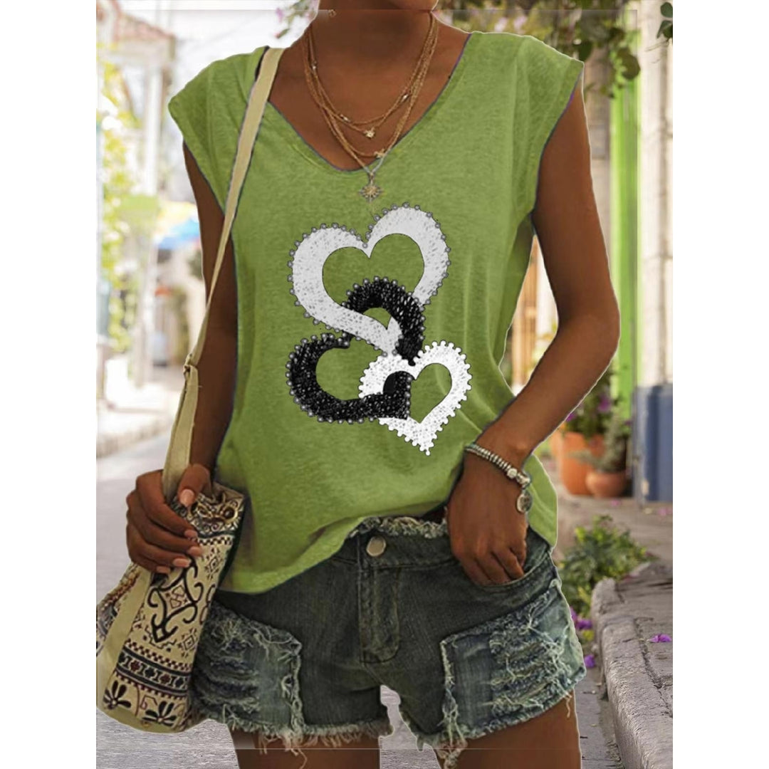 Women Summer Just Breathe Dandelion Printing Sleeveless T-Shirts Loose Deep V-neck Plus Size Cotton Tee Shirt Tops Image 7