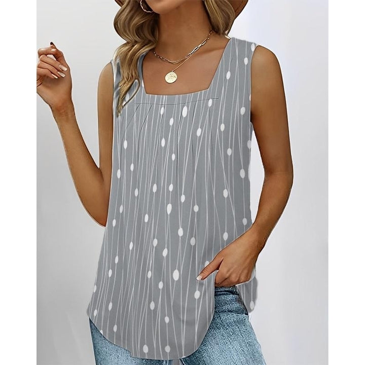 Women Summer Dolka Dots Printing T-Shirts Loose Deep V-Neck Plus Size Sleeveless Tee Shirt Vest Tops Image 2