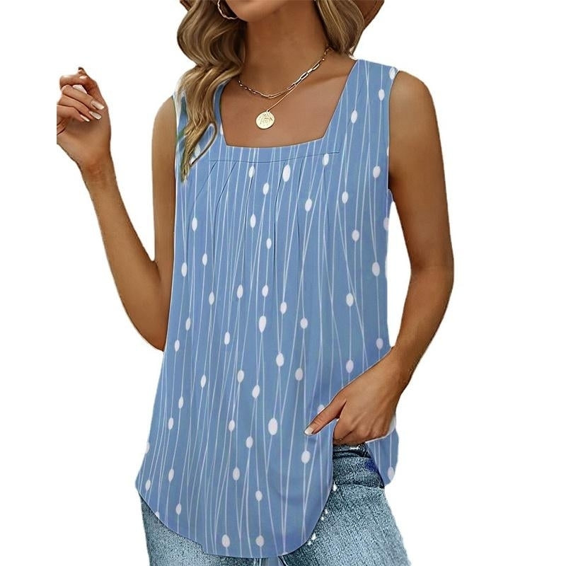 Women Summer Dolka Dots Printing T-Shirts Loose Deep V-Neck Plus Size Sleeveless Tee Shirt Vest Tops Image 3