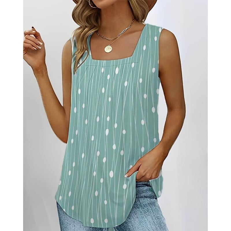 Women Summer Dolka Dots Printing T-Shirts Loose Deep V-Neck Plus Size Sleeveless Tee Shirt Vest Tops Image 4