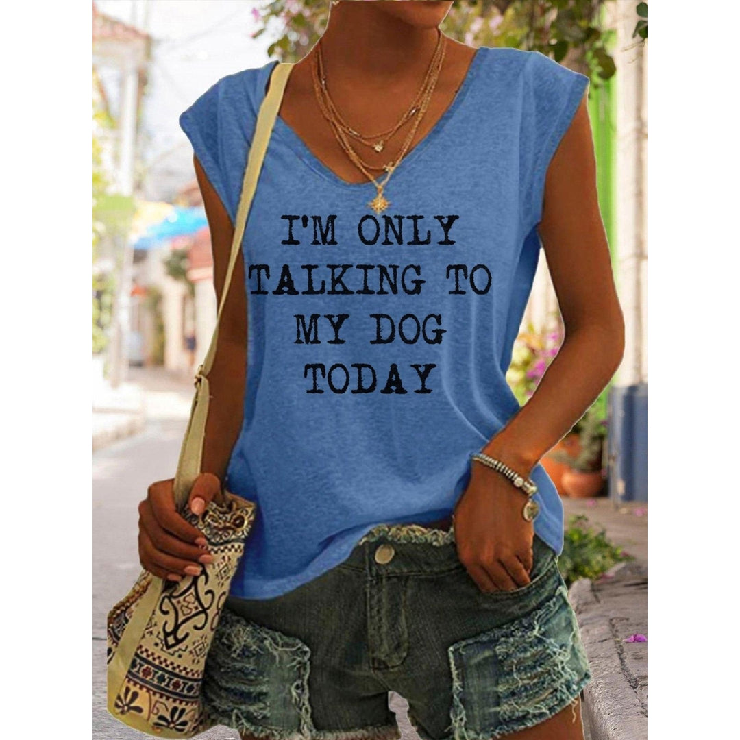 Women Summer Fun Letters Printing Sleeveless T-Shirts Loose Deep V-neck Plus Size Cotton Tee Shirt Tops Image 3