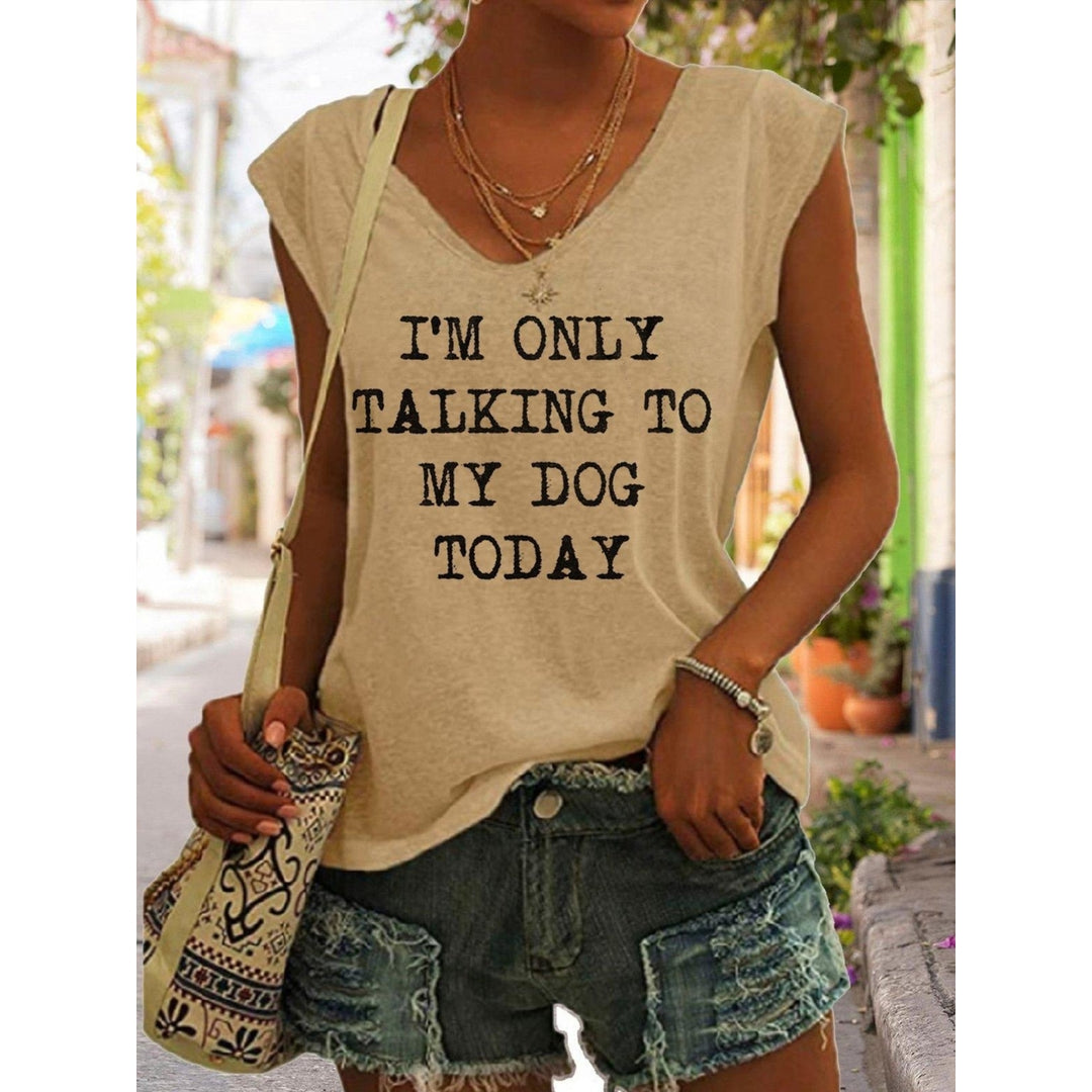 Women Summer Fun Letters Printing Sleeveless T-Shirts Loose Deep V-neck Plus Size Cotton Tee Shirt Tops Image 6