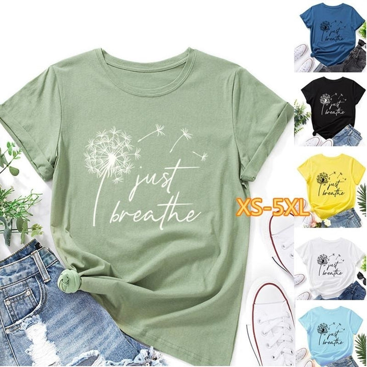 Women Summer Letters Printing Short Sleeve T-Shirts Loose Deep O-neck Plus Size Basic Cotton Tee Shirt Tops Image 1