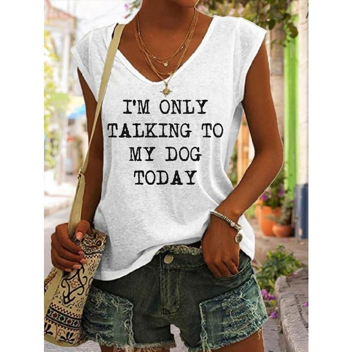 Women Summer Fun Letters Printing Sleeveless T-Shirts Loose Deep V-neck Plus Size Cotton Tee Shirt Tops Image 10