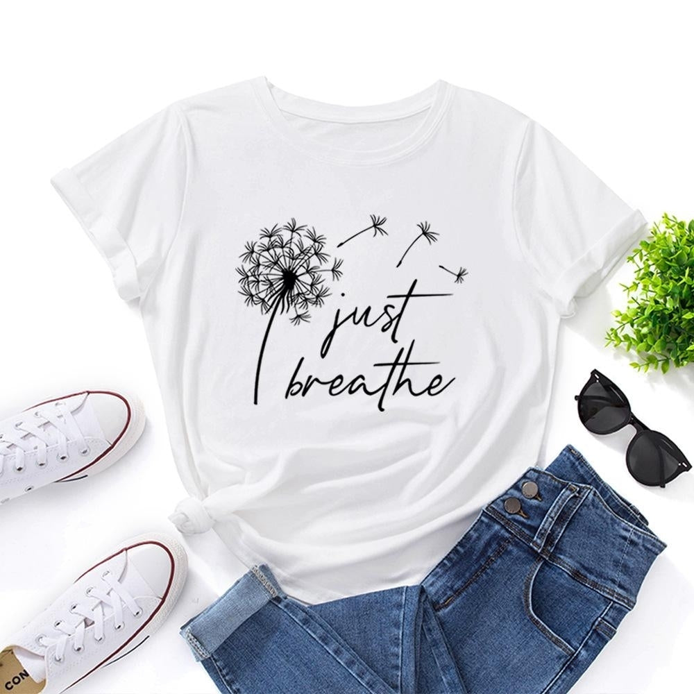 Women Summer Letters Printing Short Sleeve T-Shirts Loose Deep O-neck Plus Size Basic Cotton Tee Shirt Tops Image 2