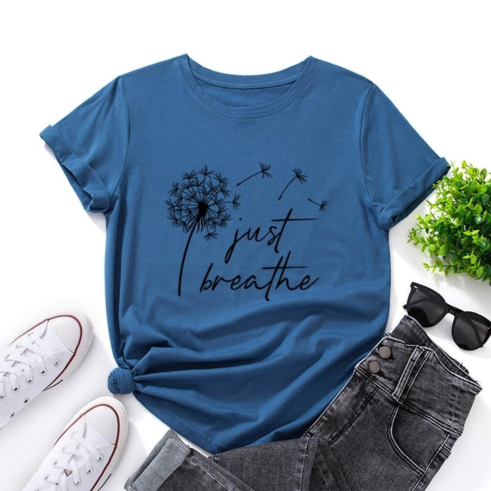 Women Summer Letters Printing Short Sleeve T-Shirts Loose Deep O-neck Plus Size Basic Cotton Tee Shirt Tops Image 3