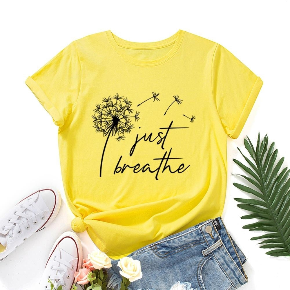 Women Summer Letters Printing Short Sleeve T-Shirts Loose Deep O-neck Plus Size Basic Cotton Tee Shirt Tops Image 6