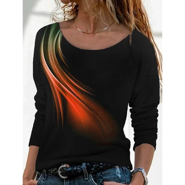 Women Autumn Gradients Printed Long Sleeve T-Shirts Loose O-Neck Plus Size Tee Shirt Tops Comfy Blouse Image 3