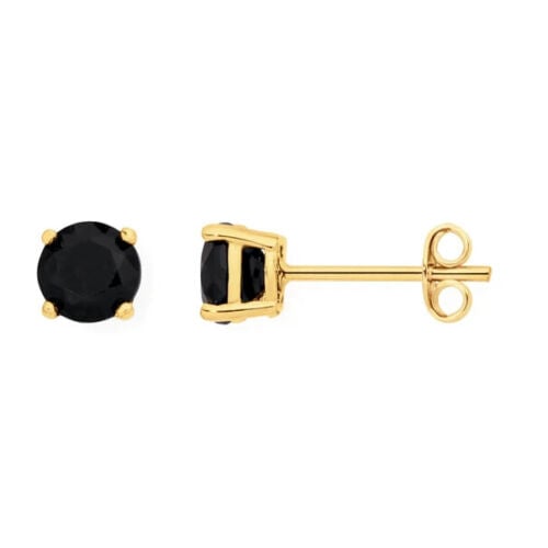 18k Yellow Gold Plated 1-4 Carat Round Created Black Sapphire Stud Earrings 4mm Image 1