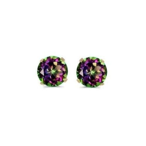 18k Yellow Gold Plated Created Mystic Topaz Stud Earrings 4mm 1/4 Ct Multi Color Image 1