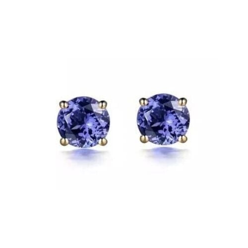 18k Yellow Gold Plated 1-4 Carat Round Created Tanzanite Stud Earrings 4mm Image 1