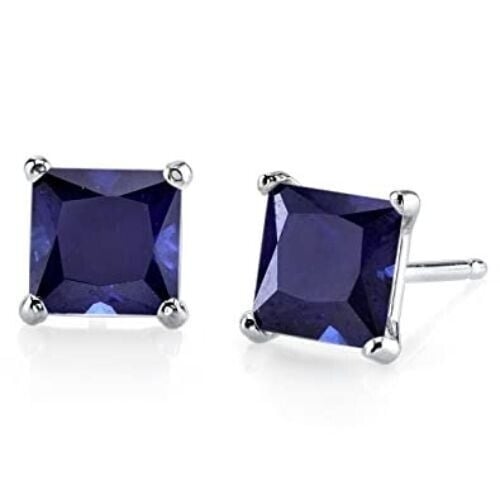 18k White Gold Plated 1-4 Carat Princess Cut Created Blue CZ Stud Earrings 4mm Image 1