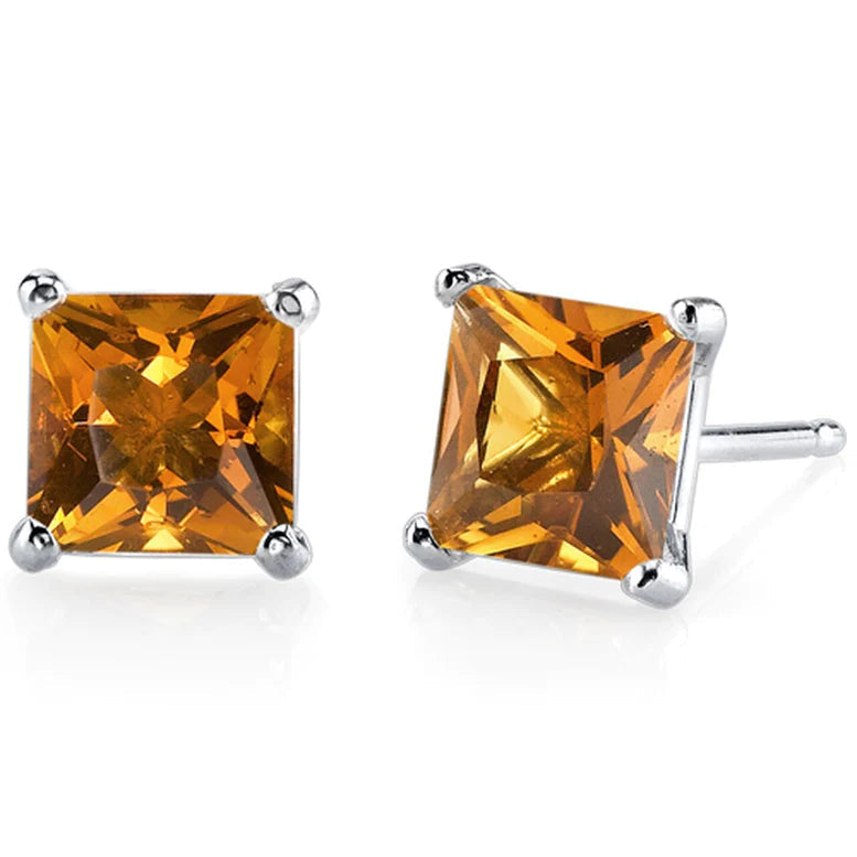 18k White Gold Plated 1-4 Carat Princess Cut Created Citrine Stud Earrings 4mm Image 1