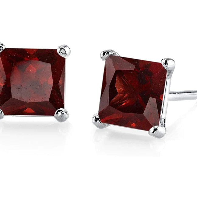 18k White Gold Plated 1/4 Ct Created Garnet Princess Cut Stud Earrings 4mm Image 1