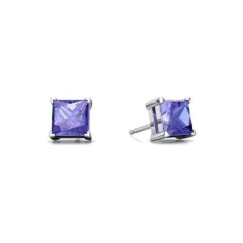 18k White Gold Plated 1/4 Ct Princess Cut Created Tanzanite Stud Earrings 4mm Image 1