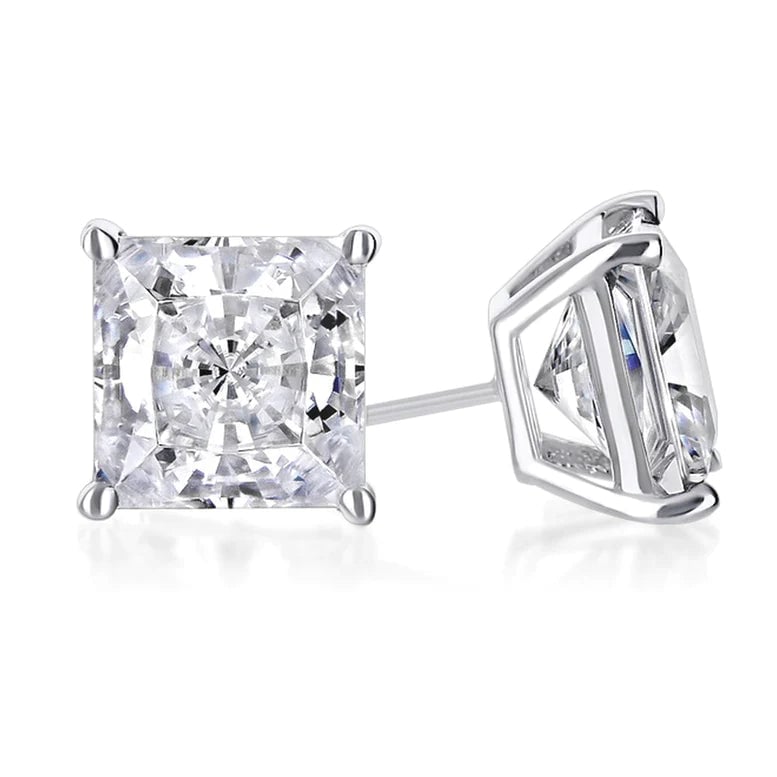 18k White Gold Plated 1-4 Carat Princess Cut Created White Sapphire Stud Earrings 4mm Image 1