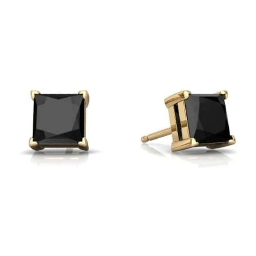 18k Yellow Gold Plated 1-4 Carat Princess Cut Created Black Sapphire Stud Earrings 4mm Image 1