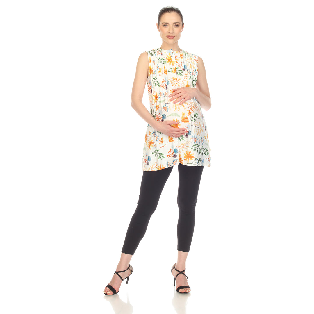 White Mark Maternity Floral Tunic Top Sleeveless with Pockets Size S-3X Image 7