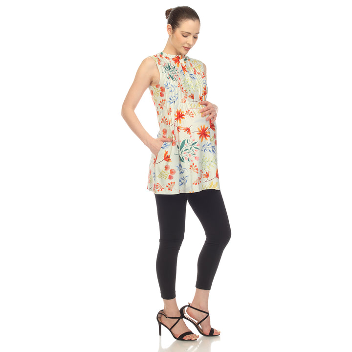 White Mark Maternity Floral Tunic Top Sleeveless with Pockets Size S-3X Image 9