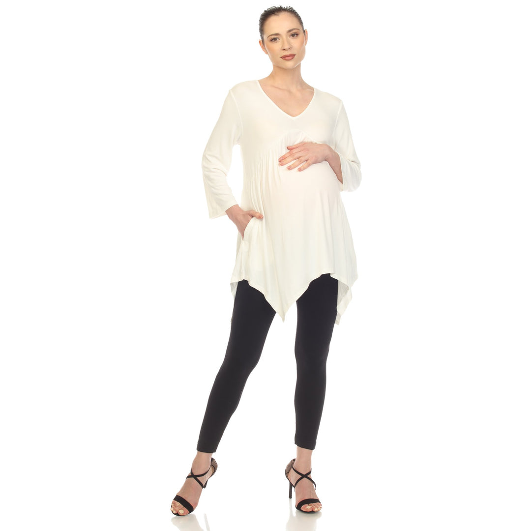 White Mark Maternity Tunic Top Womens V-Neck Empire Waist 3/4 Sleeve All Sizes Image 1